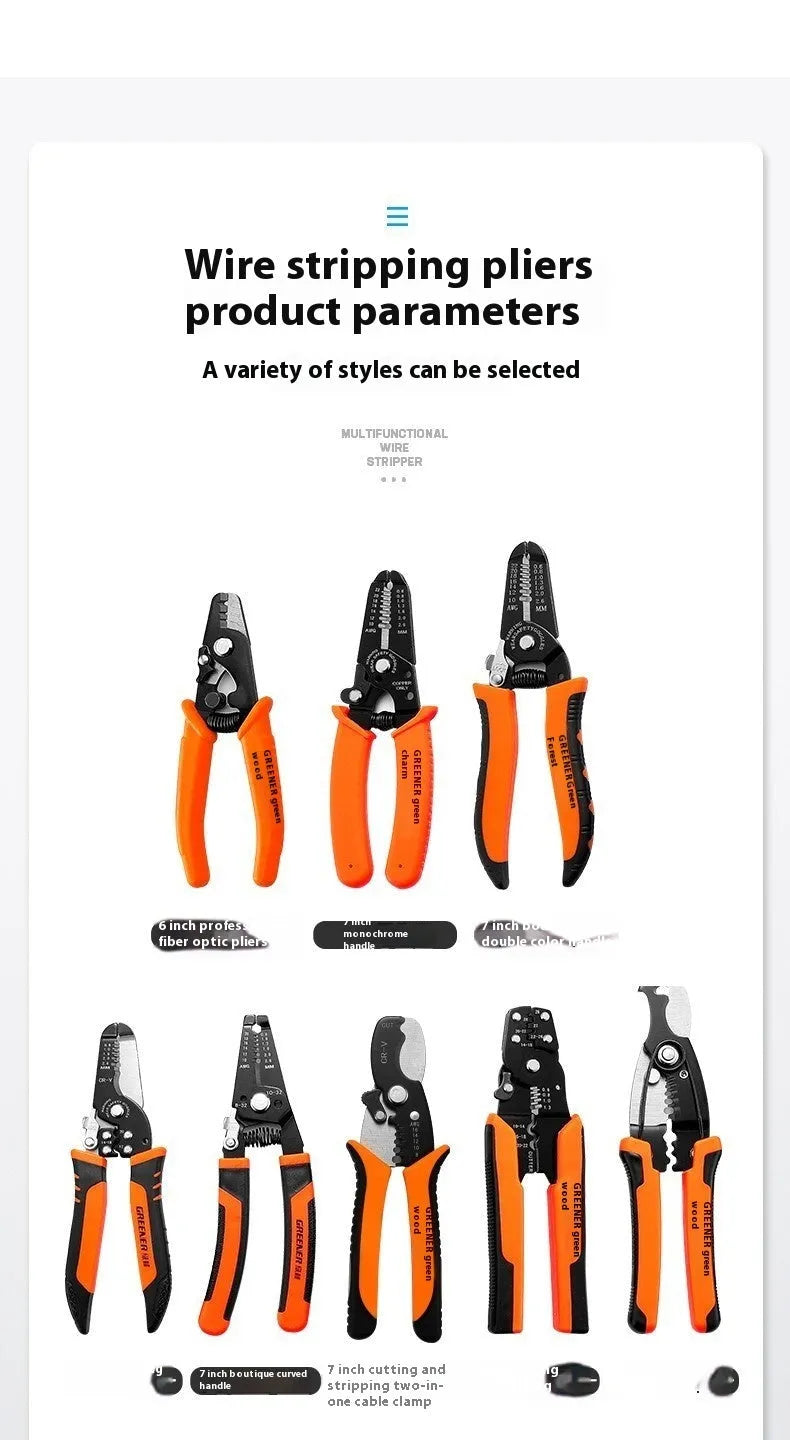 Fully automatic wire stripping pliers tool with 45# steel body on a white background.