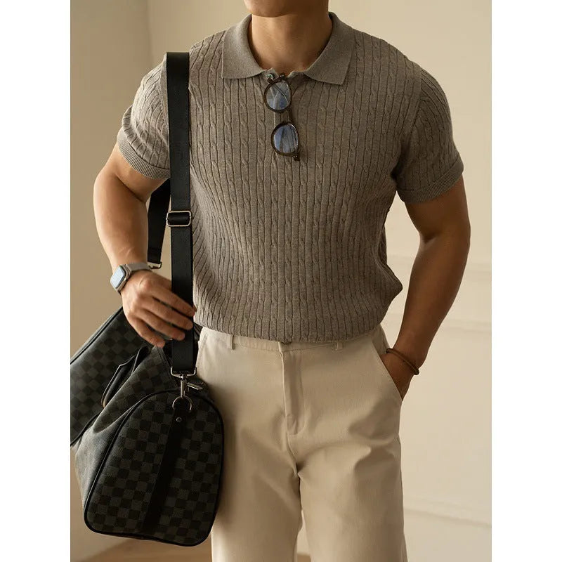 Men's short sleeve business commute top in khaki, black, or white colours with Asian sizing options