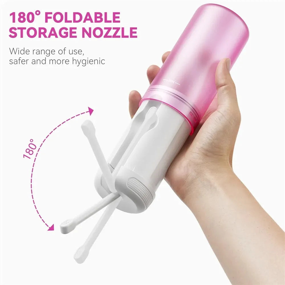 Portable household integrated electric washer in white and purple, 146x60x60mm, with LED screen and nozzles