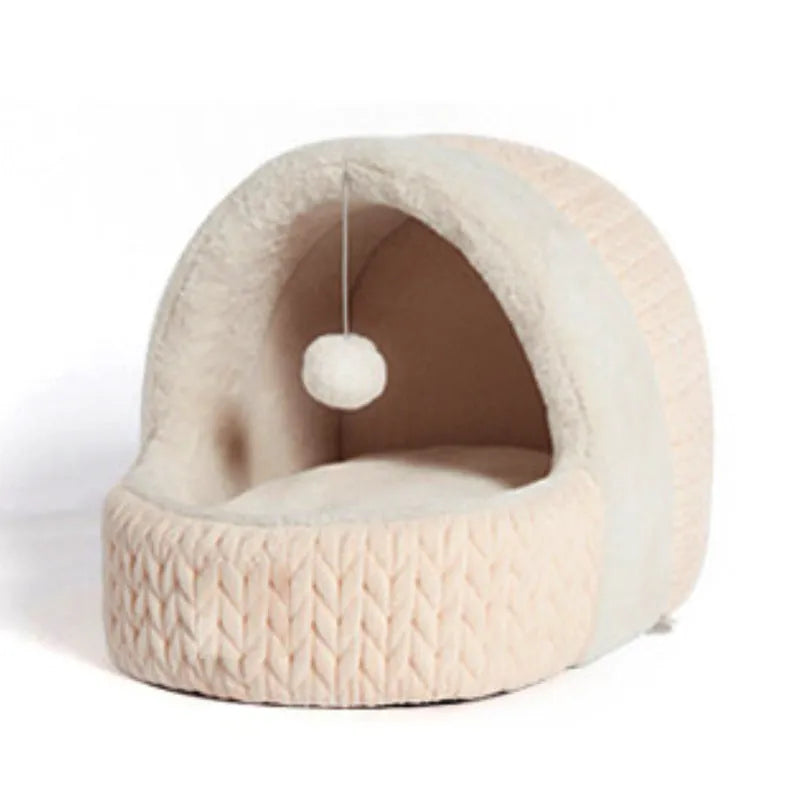 Four Seasons semi-enclosed cloth cat bed dog kennel in pink, average size, winter warm pet house