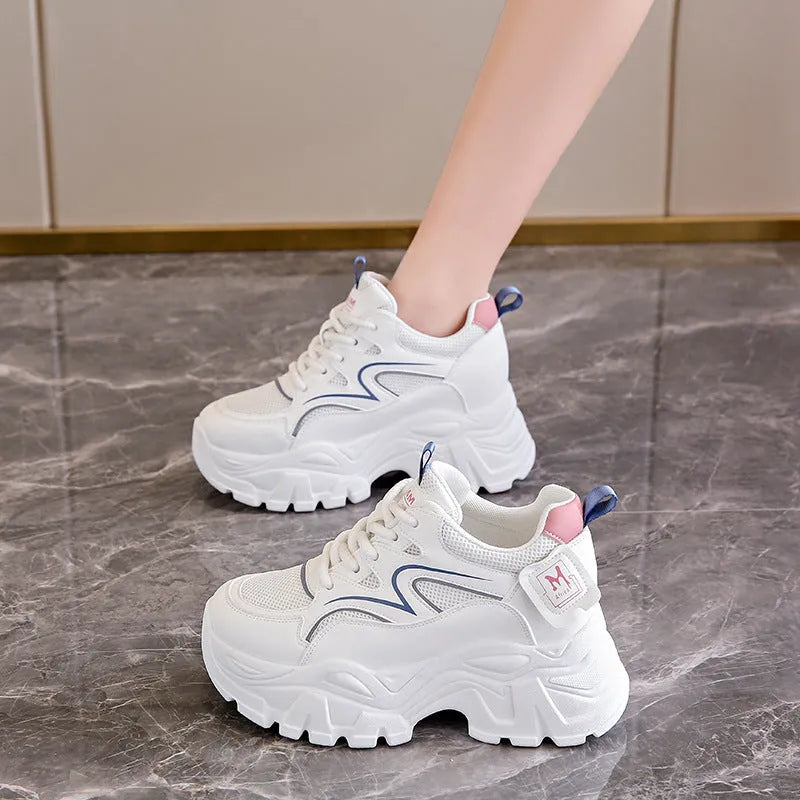 Children's platform elevator shoes in white or beige, artificial PU upper, round toe, sizes 35-40