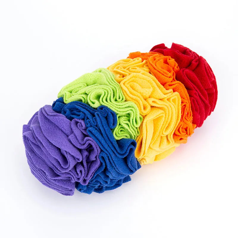 Dog snuffle pad in polar fleece fabric, 25 x 15cm puzzle training mat in Rainbow or Sunset colour
