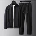 Slim fit stand collar casual sports suit set in black, black velvet, or coffee colour.