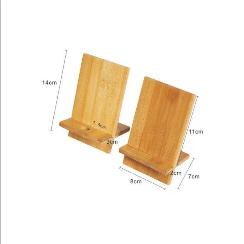 Bamboo desktop phone holder for mobile phone and tablet, 14x8x0.8cm, with holes option