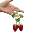 Handmade strawberry-shaped weaving pendant for car decoration, made from cotton and hemp yarn.