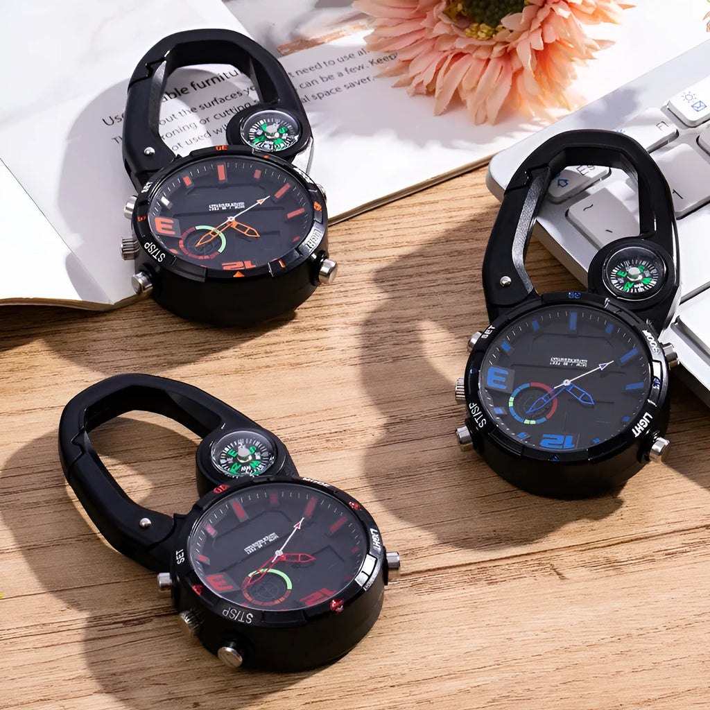 Round screen outdoor mountaineering compass watch with alloy strap and titanium metal buckle in blue dial colour option