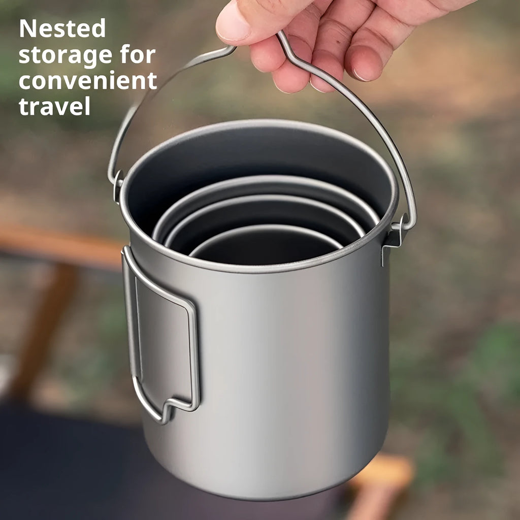 Silver pure titanium camping cup with simple style, available in 300ml 450ml or 750ml capacities
