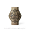 Hand-painted ceramic cylindrical vase with vintage carved art and tribal totem flower design