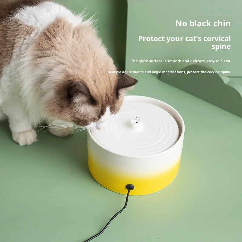 Ceramic cat water dispenser drink fountain USB powered in Bondi Blue Gradient colour