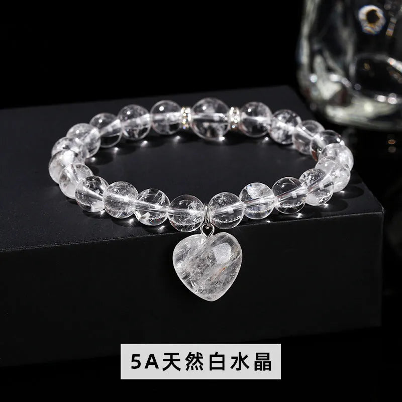 Handmade geometric love pendant bracelet with natural crystal beads in choice of six stone types