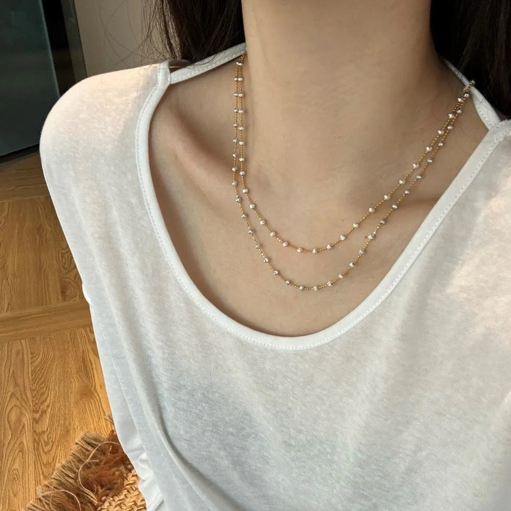 925 silver moon tooth bead clavicle necklace for women electroplated gold silver colour round pendant chain