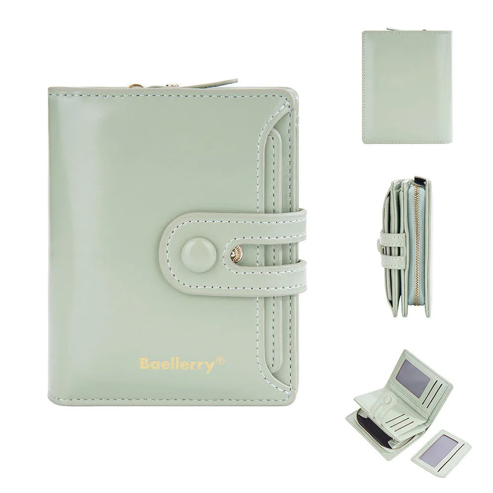 Women's PU leather card holder wallet in multiple colours showing card slots and zipped coin compartment