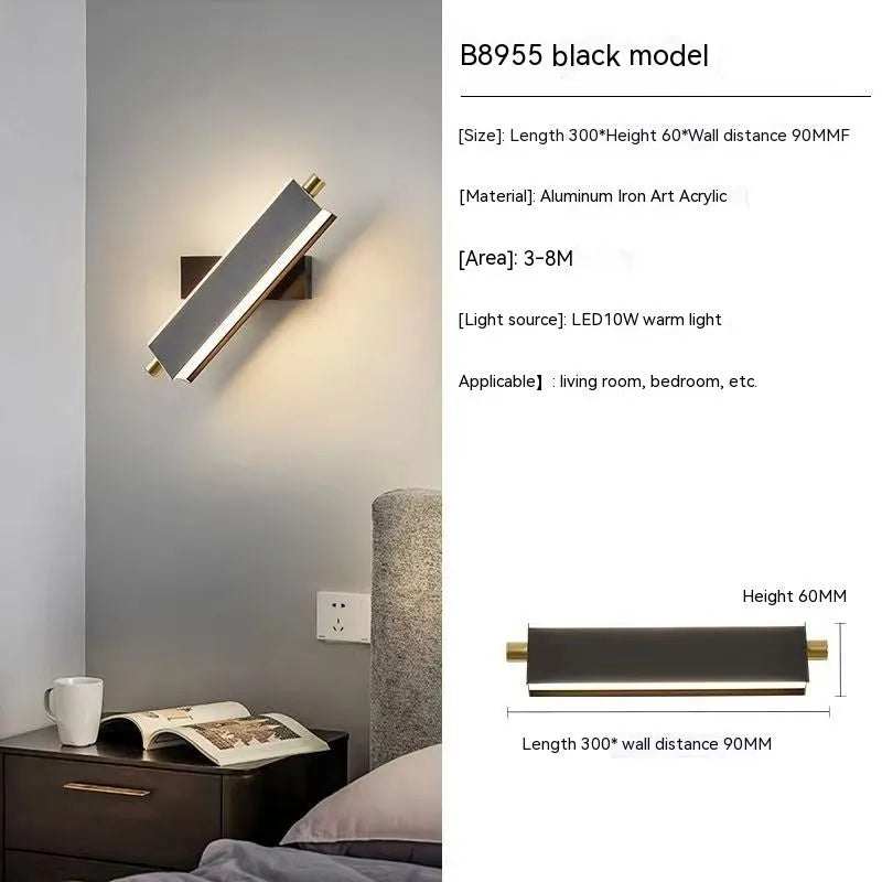Black or grey corridor wall light, 220 x 60mm, 10W or 6W, 220V, rotatable model shown.