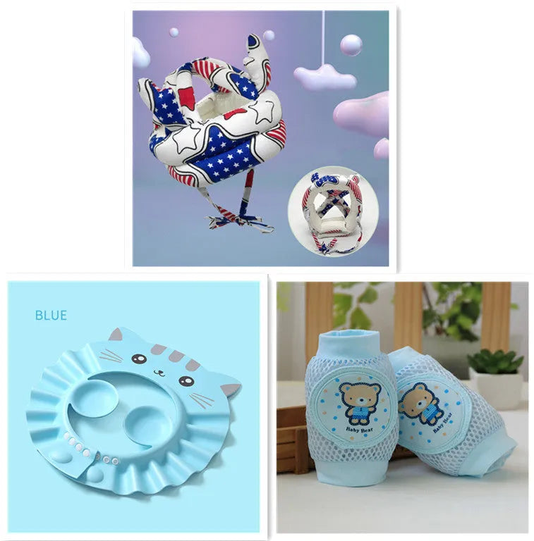 Adjustable baby shower cap with ear protectors in cartoon pattern design