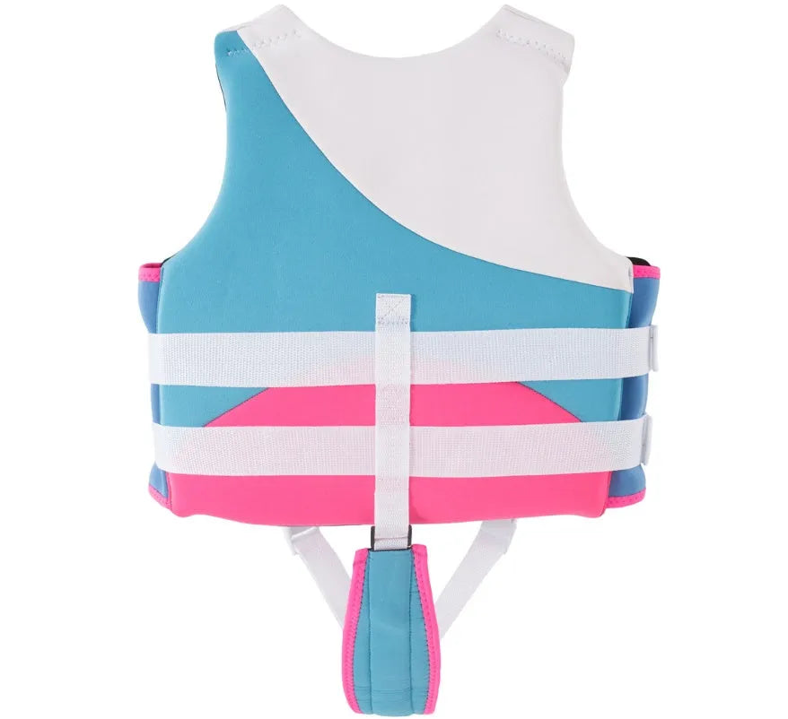 Children's EPE cotton life jacket snorkeling vest with belt, pink blue colour, front view