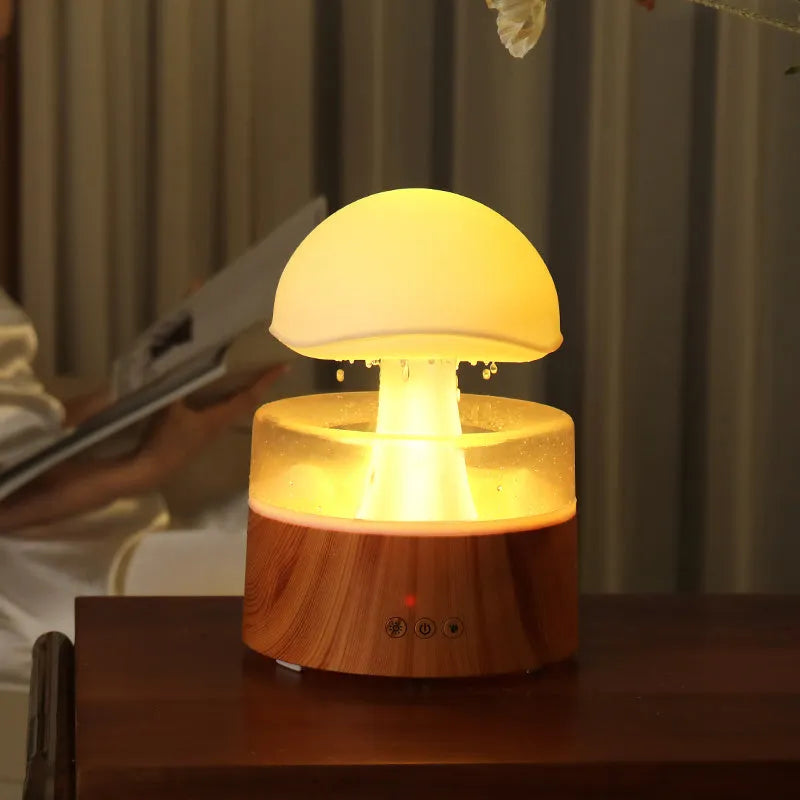 White rain cloud shaped humidifier with LED lighting and aromatherapy functions