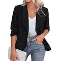 Women's slim fit cardigan suit jacket in polyester available in black, white, or wine red