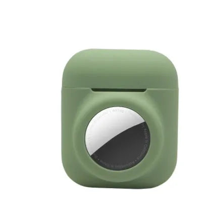 Silicone flip cover case for Apple AirTag showing twelve colour options including luminous green and avocado
