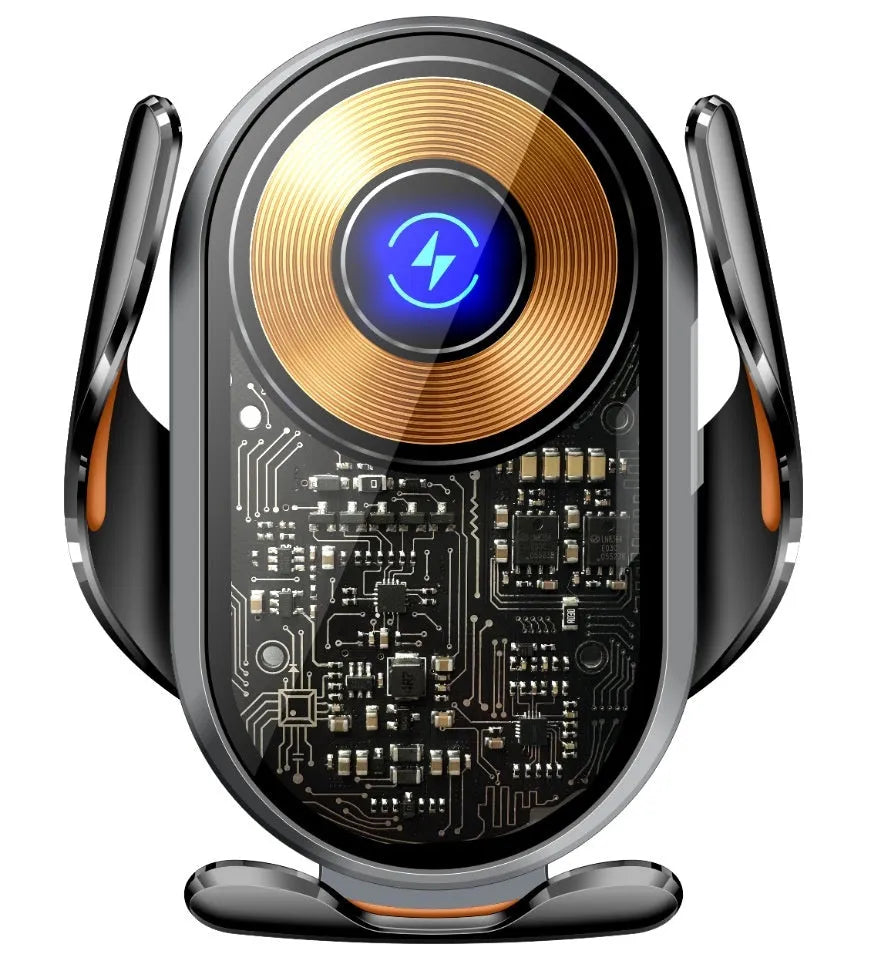 Super fast charging car phone holder with magnetic suction and 15W wireless output in black