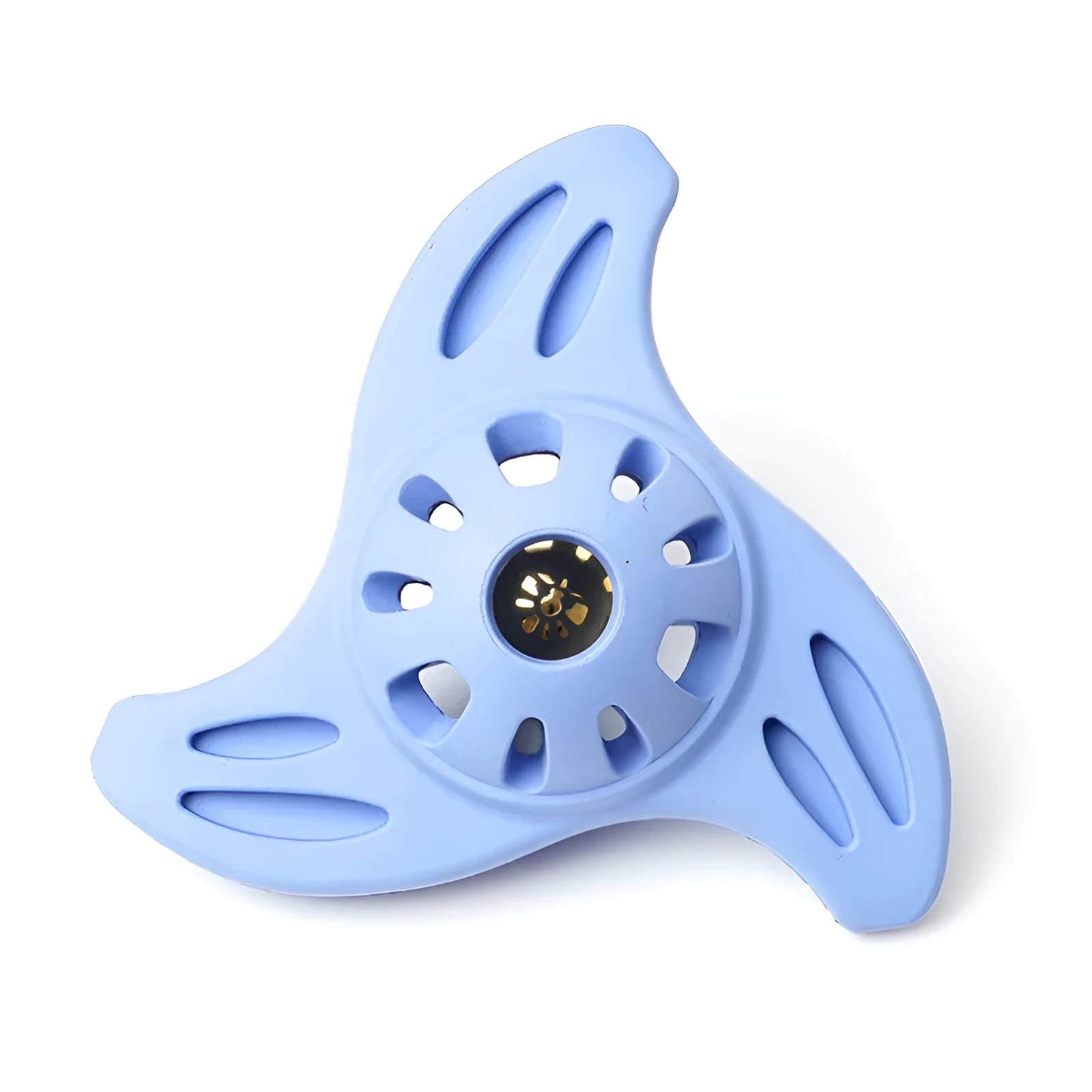 Blue durable plastic boomerang-shaped molar chew toy for medium and large breed dogs.