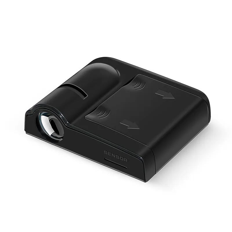 Black or beige ABS plastic car decorative projection lamp for dashboard, showing compact size.