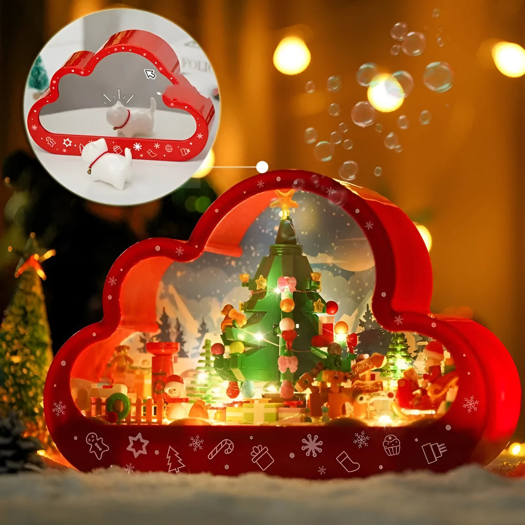 Assembled building block cloud night lamp with decorative mirror frame and LED table light