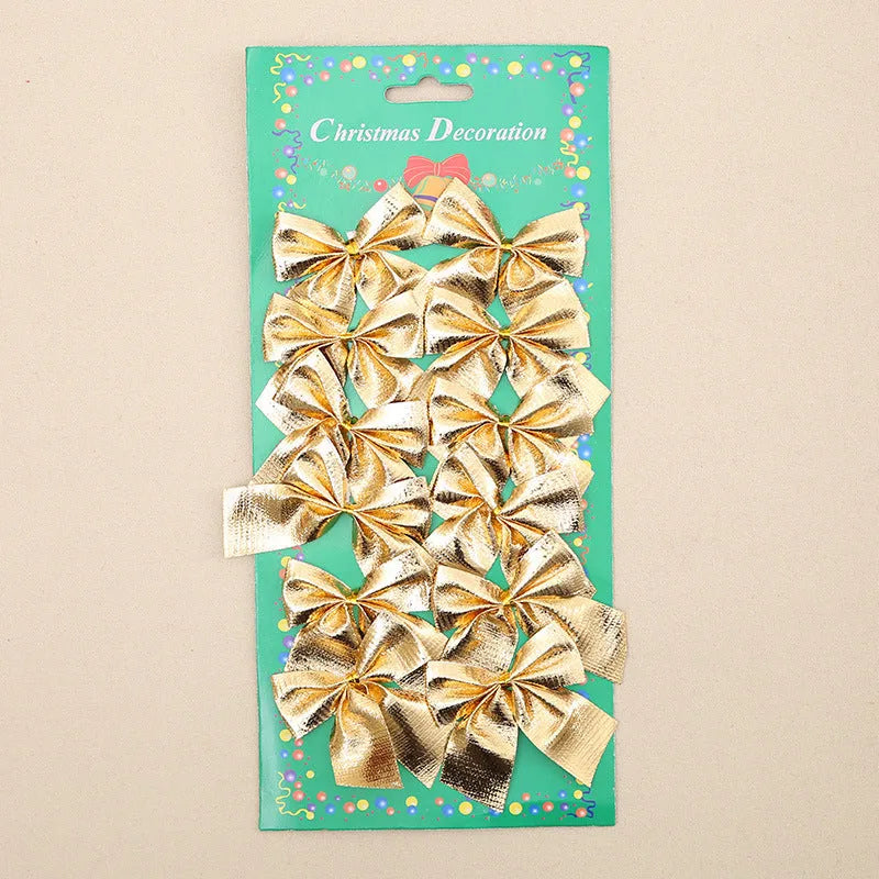 Polyester Christmas decoration bows in gold, red, red gold and silver colours measuring 5 cm