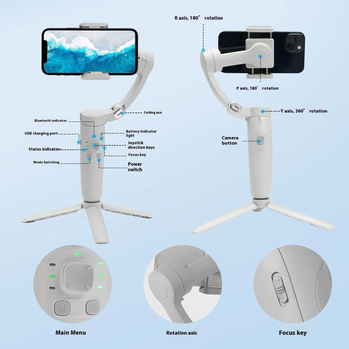 New M01 handheld tripod phone stabilizer in three-axis stable series, lightweight ABS design