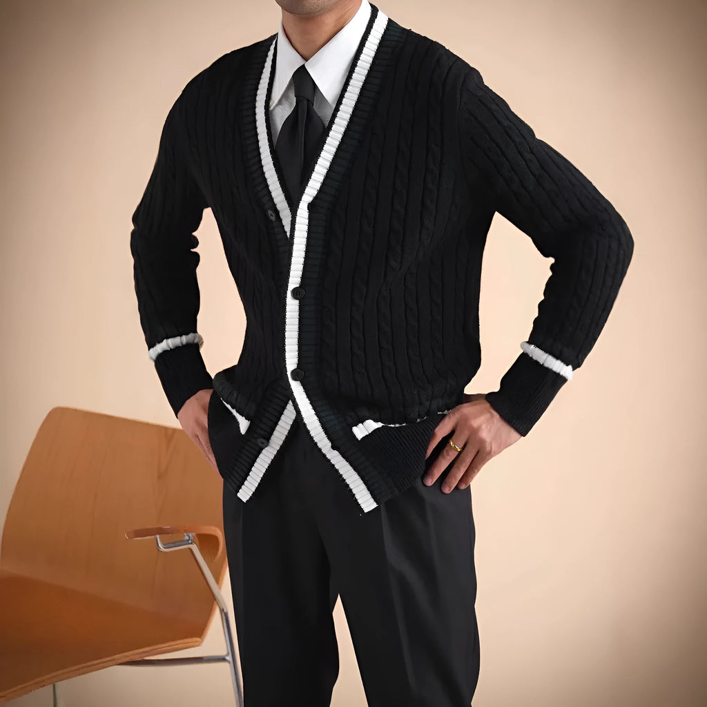 Men's twist texture lyocell blend cardigan sweater coat in white, straight fit, open front casual top