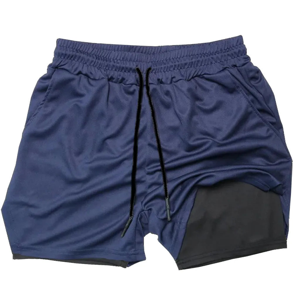 Double-layer sports shorts in camouflage pattern with cotton blend fabric and milk silk lining