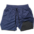 Double-layer sports shorts in camouflage pattern with cotton blend fabric and milk silk lining