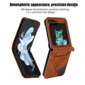 Samsung Z Flip folding phone case with retro patchwork pattern and card slots in various colour options.