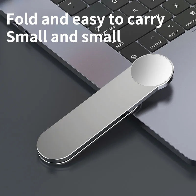 Silver aluminium alloy mobile phone and computer dual screen extension bracket with magnetic attachment on desk edge