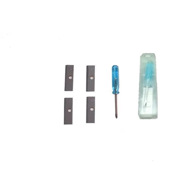 Geometric-shaped plastic pencil sharpener with four sharpening holes and an integrated screwdriver.