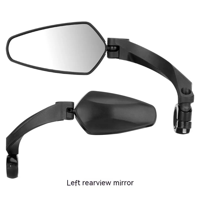 A black PMMA acrylic rearview mirror for bicycle handlebars.