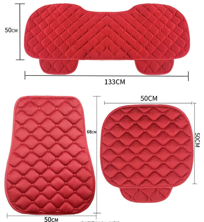 Ringer plush cotton car seat cushion in burgundy colour on car seat