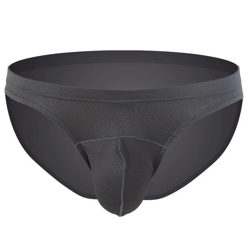 Men's loose fit transparent nylon underwear laid flat, showing the light blue colour option.