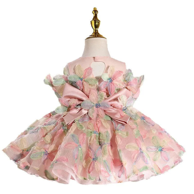 Girls pink princess dress for birthday party host, polyester lined, sizes 80cm to 150cm