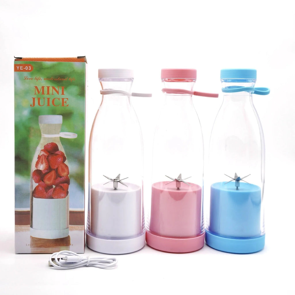 Electric USB wine bottle juicer cup with 6-leaf cutter head, 400ml, in white, PC food grade plastic liner