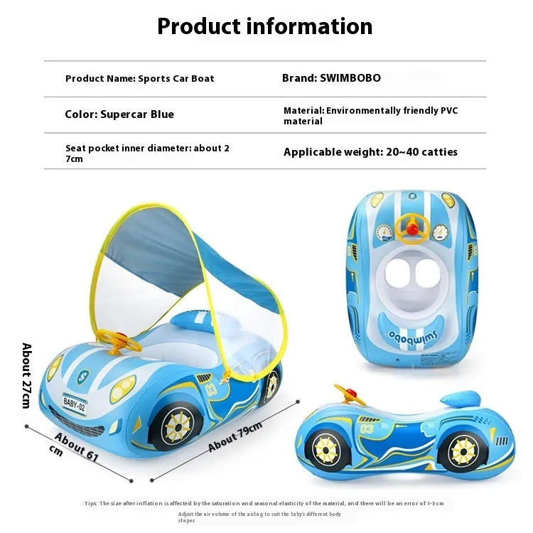 Children's inflatable swimming ring with cartoon sports car boat pattern for swimming