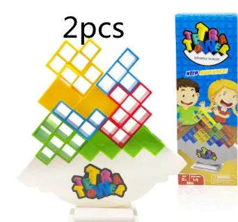 Plastic balance stacking game with coloured blocks, chassis and base for kids and adults
