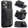 Magnetic card case in combination black with PU retro style and glass back for iPhone XR and iPhone 16 models