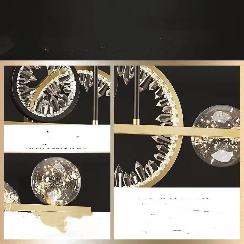 Glass chandelier ceiling light with remote control, iron frame, 95cm diameter, warm light, installed in a living room