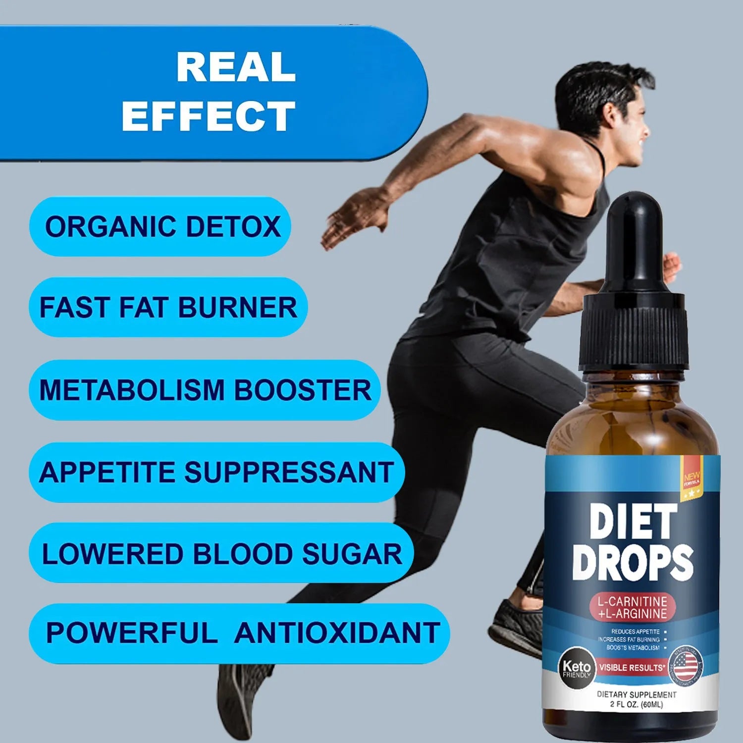 60ml bottle of ketone drops dietary supplement for body shaping.