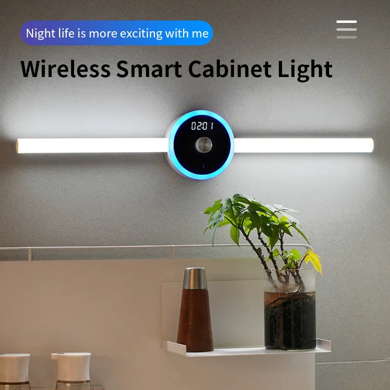 Smart cabinet light with clock, timer, and human body sensor, removable LED, 4000mAh battery