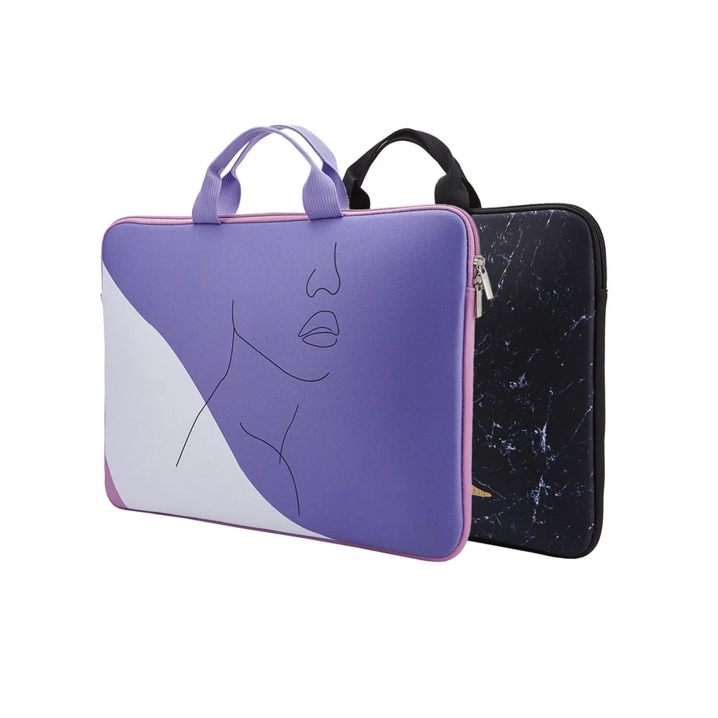 Purple polyester laptop bag with character printing pattern, anti-cutting function, fitting 13/14 inch laptop
