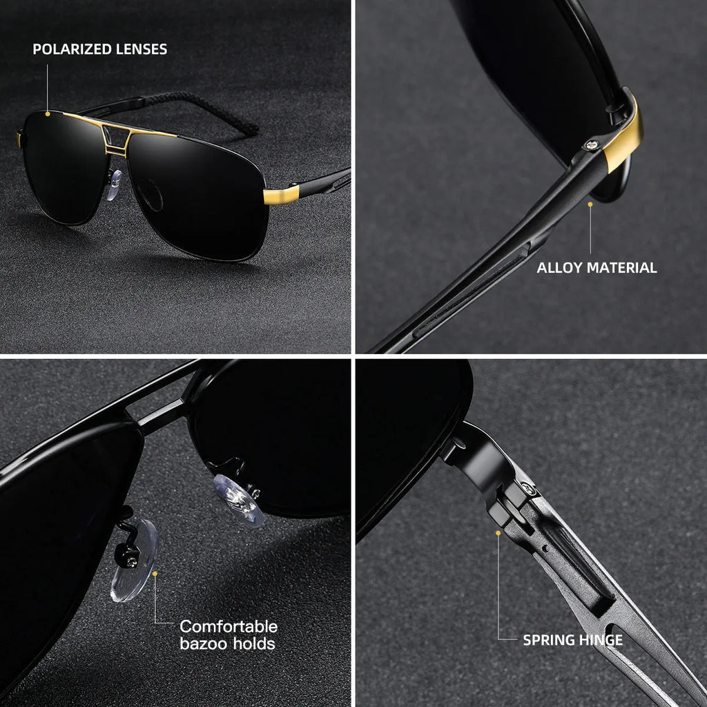 Men's orange red polarised aviator sunglasses with metal frame and teardrop-shaped TAC lenses.