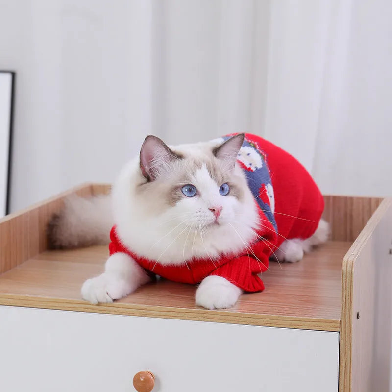 Red jacquard acrylic Christmas sweater for small dogs and cats, five sizes XS-XL, Europe America style