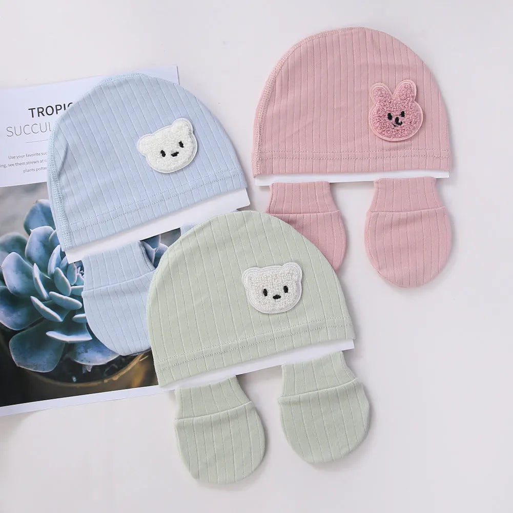 Baby bear printed cotton hat in dome crown style for boys and girls, windproof, warm, in six colour options