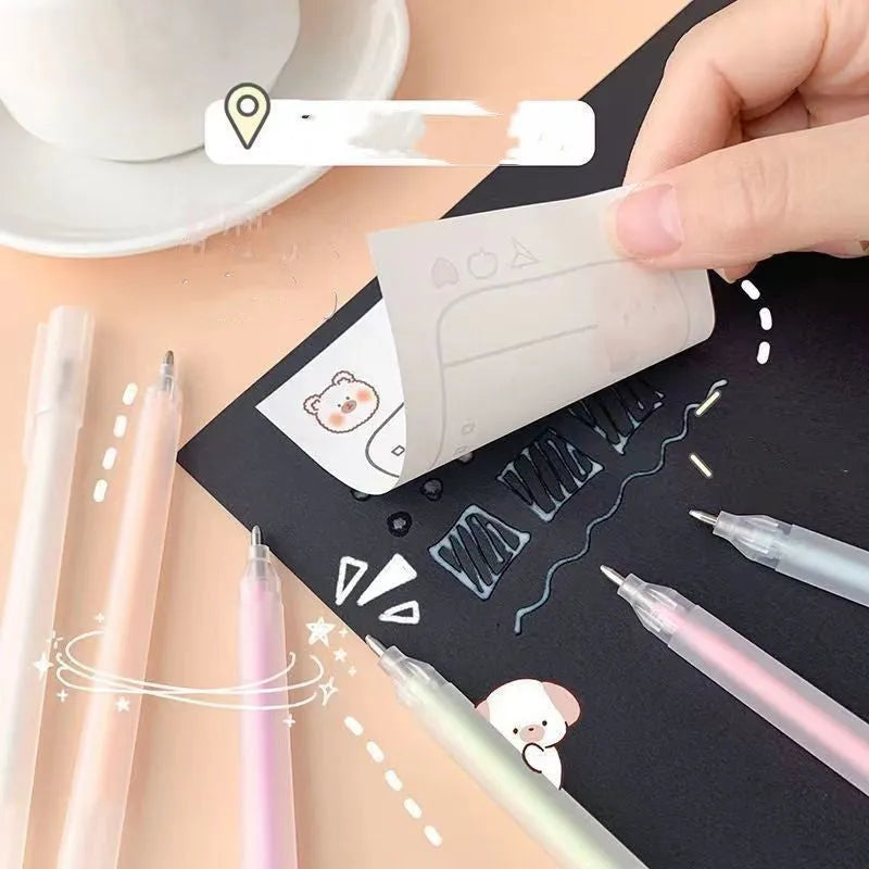 Macaroon coloured cap-pull quick-dry dispensing pen in yellow, white, blue, green, pink, and purple